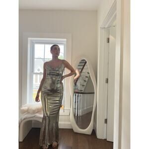 JLUXLABEL Metallic Gold Backless Maxi Gown (NWT, M)